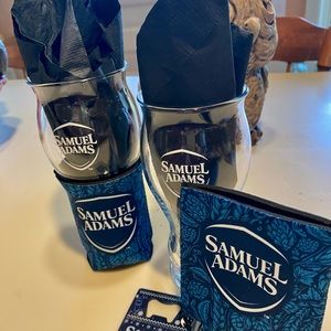SAM ADAMS GIFT SET NEW GLASSES KOOZIES AND CREDIT CARD BOTTLE OPENER